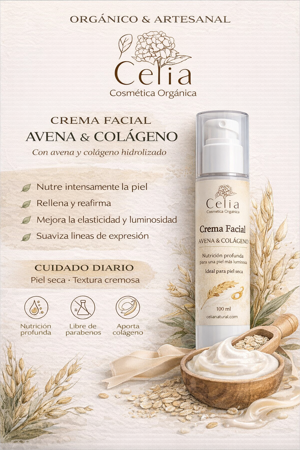 Crema Facial Avena y Cólageno